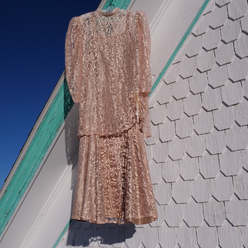 80s vintage bespoke petal pink lace party dress